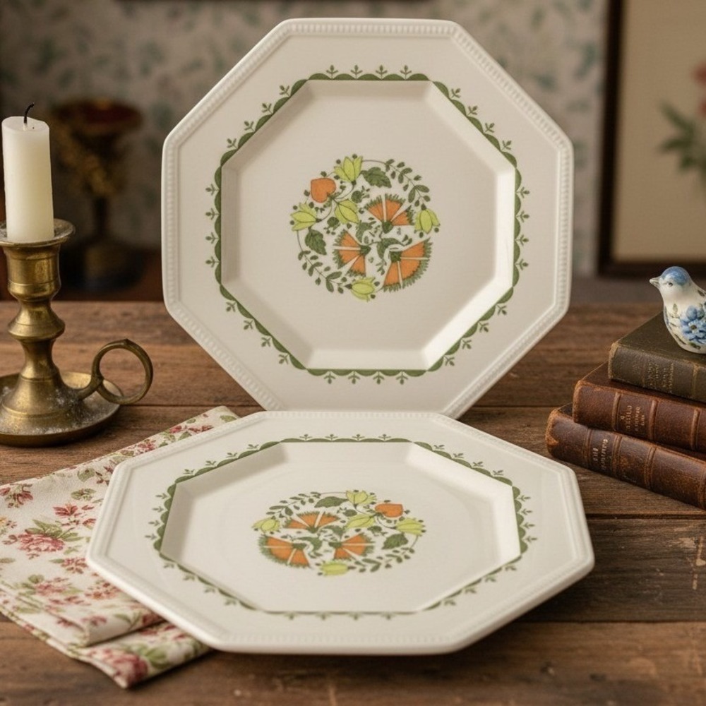 Johnson Bros Ironstone *GREENFIELD* OCTAGONAL Bread Plate & Luncheon Plate